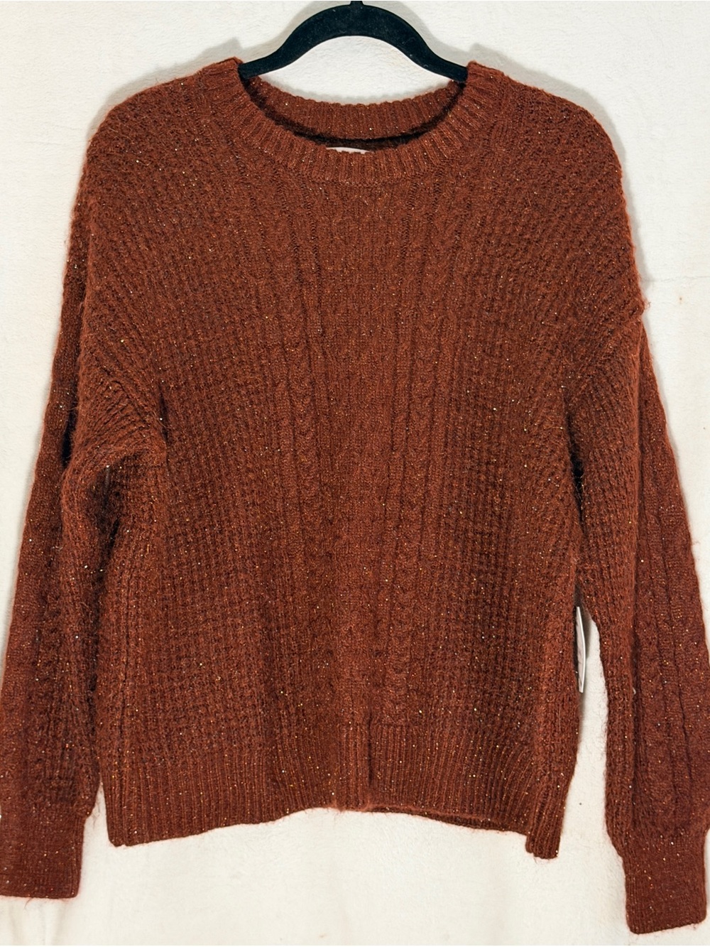 LC Lauren Conrad Rust Cable Crewneck Sweater
